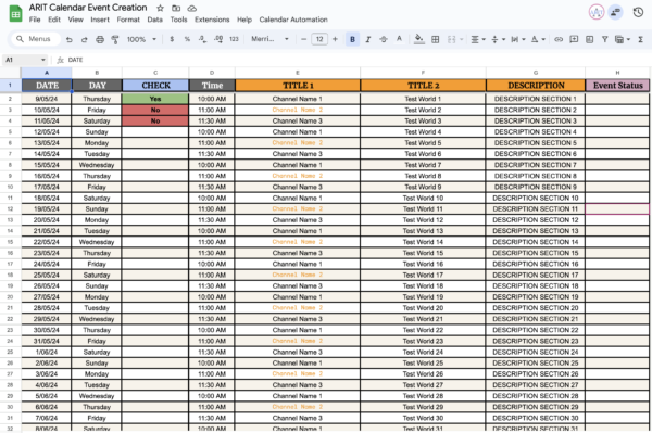 Calendar Event Creation Through Google Excel Sheet - Template - Image 6